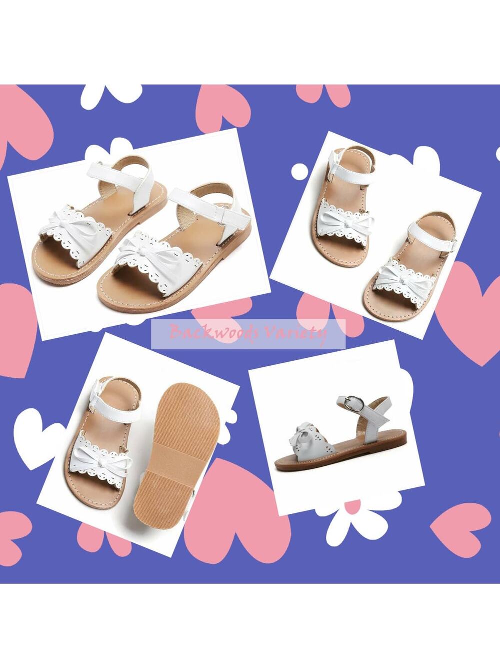 Toddler Girls White Sandles With Bow & Lace Cut Design Size 9 Toddler
